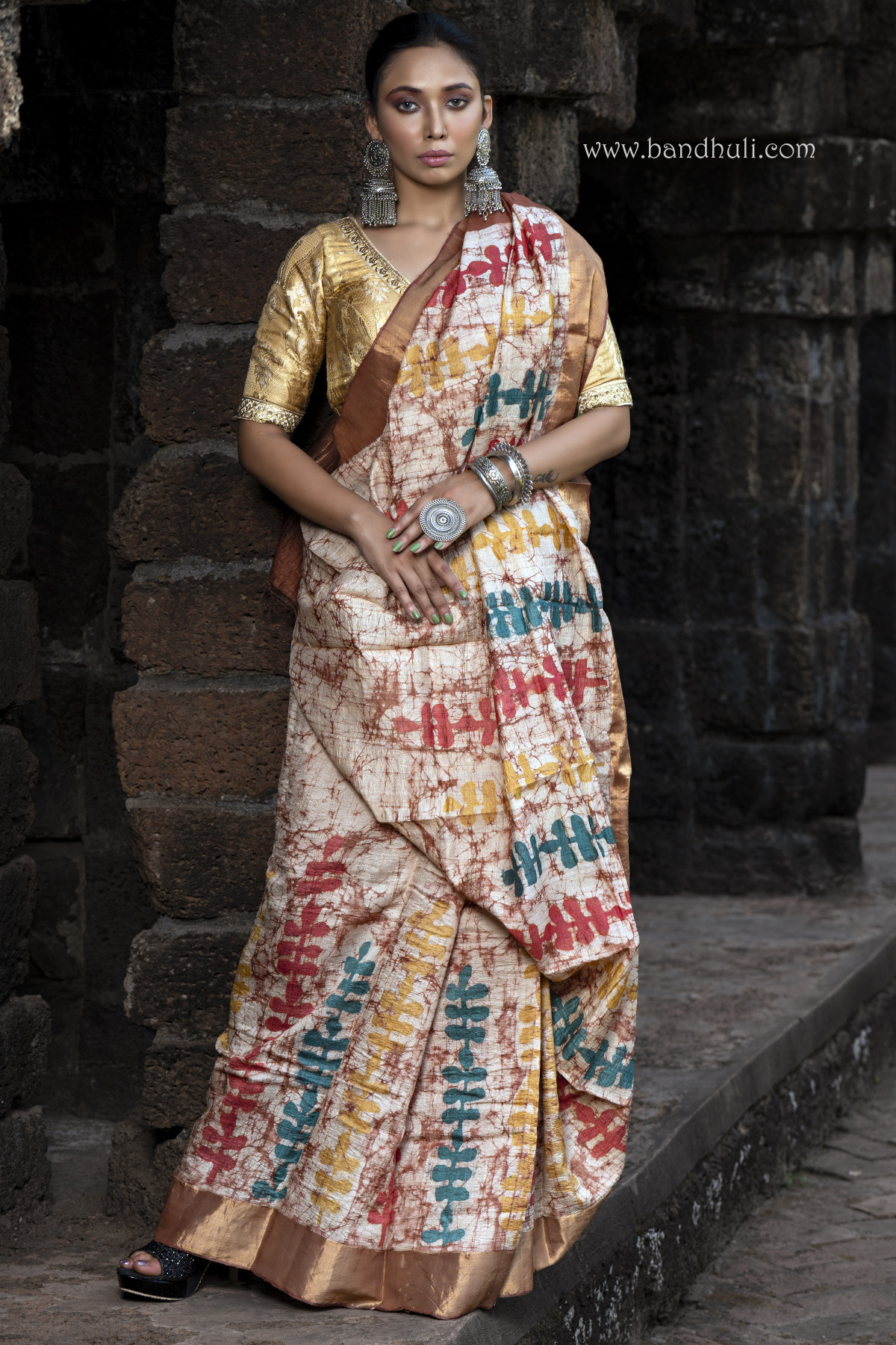 Virgin Tussar Color Crack Wax Batik Saree